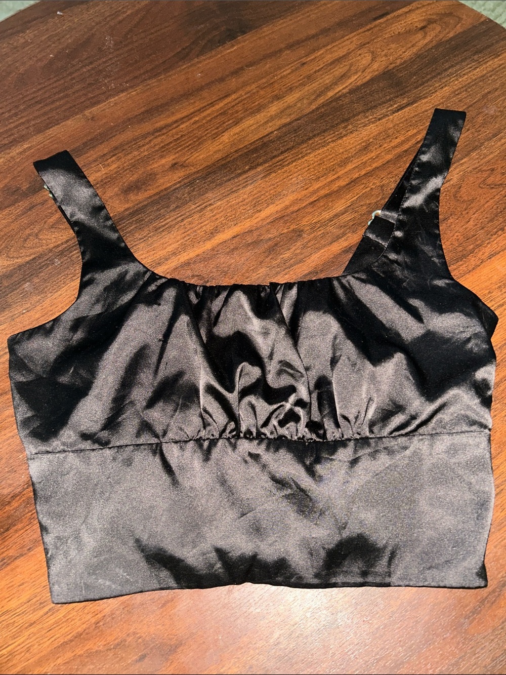 Black Satin Cropped Tank Top